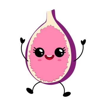Cute pink fig with big eyes and smiling face Stock Illustration