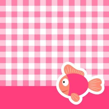 Cute pink fish vector cartoon background template with checkered pattern Illustrazione stock