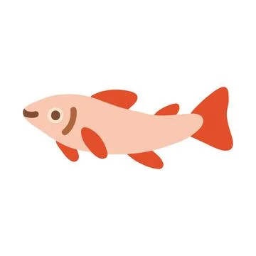 Cute pink fish vector illustration with orange fins. Cute ocean aquatic animal Stock Illustration