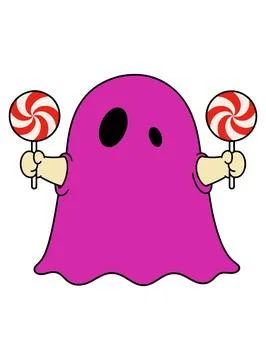 Cute Pink Ghost Holding Lollipops Stock Illustration