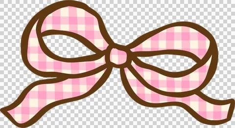 Cute Pink Gingham Ribbon Bow Preppy  Coquette Illustration Hand Drawn Stock Illustration
