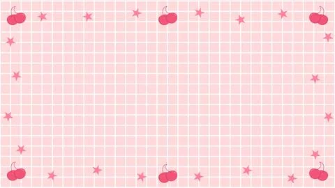 Cute pink grid frame border vector illustration with sweet cherries and sta.. Stock Illustration