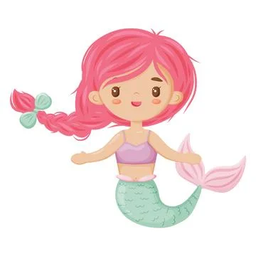 Cute Pink-Haired Mermaid Vector Illustration Stock Illustration
