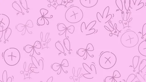 Cute Pink Hand-Drawn Doodle Pattern Background with Bows and Crowns Stock Footage 344909841