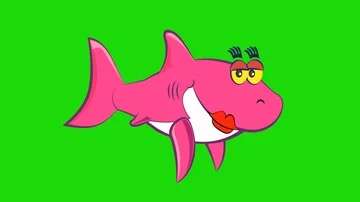 Cute pink Lady Shark swimming on green screen. Funny cartoon character  Stock Footage