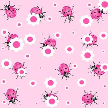 Cute pink ladybugs pattern Stock Illustration