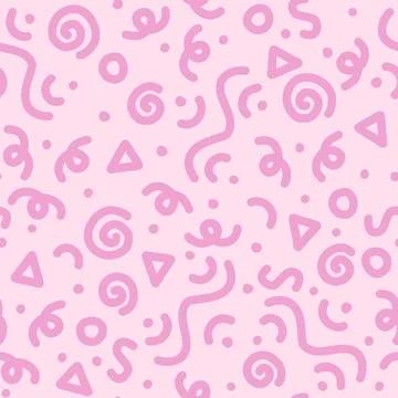 Cute pink line squiggle doodle seamless pattern in memphis style, abstract Stock Illustration