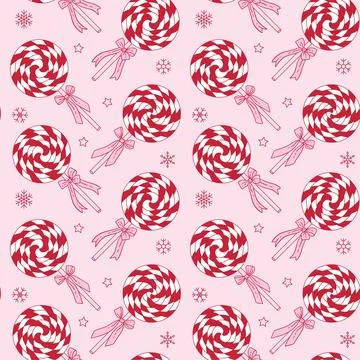Cute Pink lollipop seamless pattern. Coquette Christmas background with 스톡 일러스트