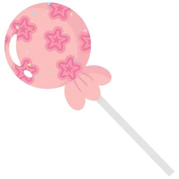Cute pink lollipop with star pattern and colorful sprinkles vector illustrati 스톡 일러스트