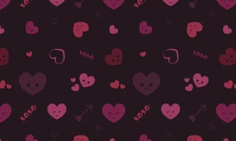 Cute, pink love pattern with hears and arrows on dark background Stock Illustration