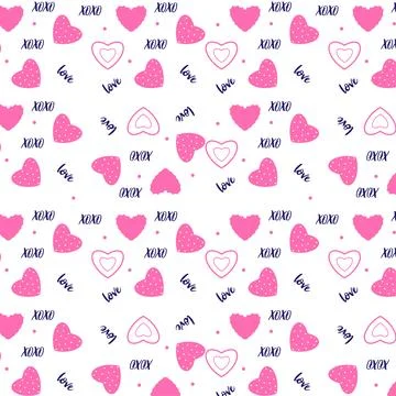 Cute pink love shape pattern for valentine's day on a white background. Love- Stock Illustration