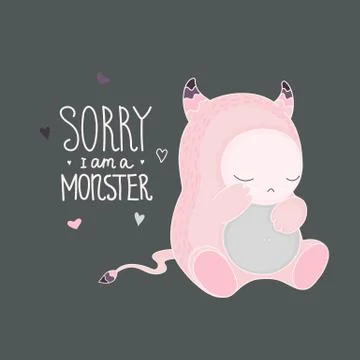 Cute pink monster vector Stock Illustration