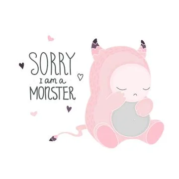 Cute pink monster vector Stock Illustration
