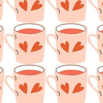 Cute pink mug with heart pattern - romantic background Stock Illustration