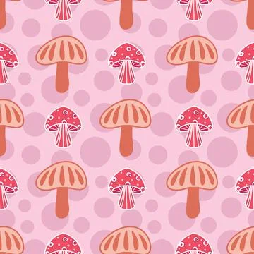 Cute pink mushrooms repeat pattern abstract background Illustrazione stock