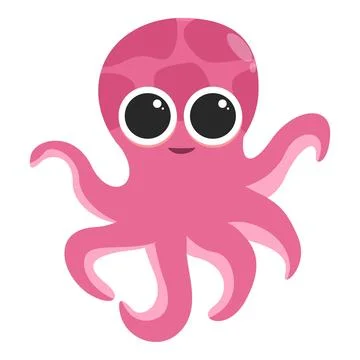 Cute pink octopus smiling and showing tentacles Stock Illustration