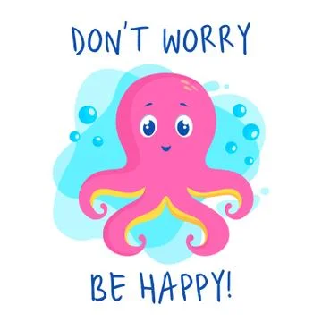 Cute pink octopus. Vector illustration. 스톡 일러스트