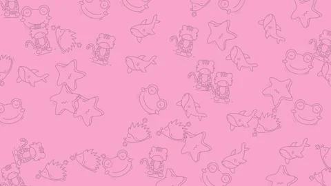 Cute Pink Pattern Background with Cartoon Characters for Kids. Stock Footage 322981952