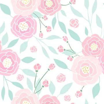Cute pink peony seamless pattern. 스톡 일러스트