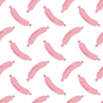 Cute Pink Sausage Seamless Pattern on White Background Stock-Illustration