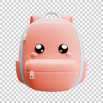 Cute Pink School Backpack With Anime Eyes 3D Illustration Stock Illustration
