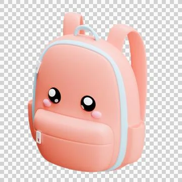 Cute Pink School Backpack With Anime Eyes 3D Isometric View Illustration Stock Illustration