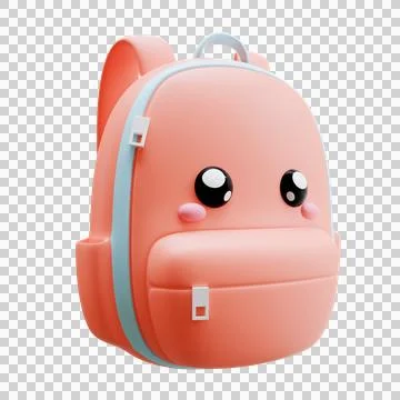 Cute Pink School Backpack With Anime Eyes 3D Illustration Stock Illustration