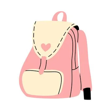Cute pink school backpack with heart flap vector Stock Illustration