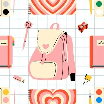Cute Pink School Backpack Seamless Pattern Illustrazione stock