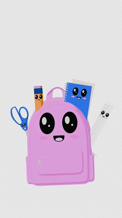 Cute Pink School Bag Character Animation with Happy Face Stock Footage 340539822