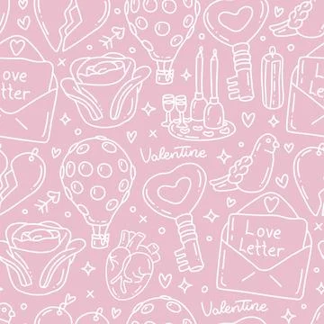 Cute pink seamless pattern for Valentine s Day with hearts, love letters Illustrazione stock