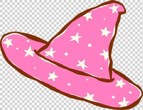 Cute Pink Starry Wizard Witch Hat Cartoon Hand Drawn Illustration Stock Illustration