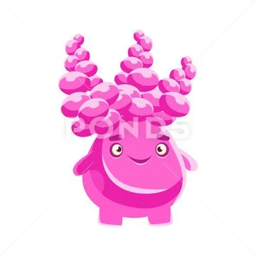 Cute pink succulent with a smiling face. Cartoon emotions character vector Stock Illustration