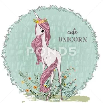 Cute pink unicorn Stock Illustration