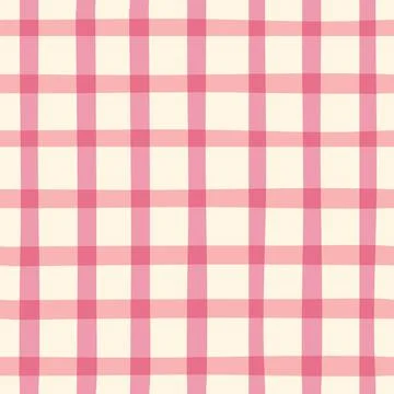 Cute pink vichy grid seamless pattern background. Hand drawn pastel pink pl.. Stock Illustration
