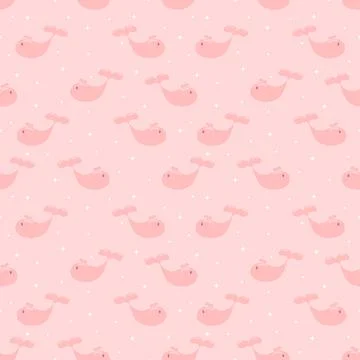 Cute Pink Whale Seamless Pattern with Stars on Pastel Pink Background Stockillustratie