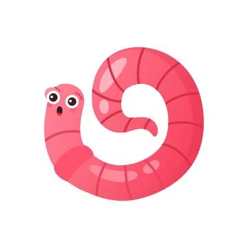 Cute pink worm crawling, insect larva curling into ring with tail Stock Illustration