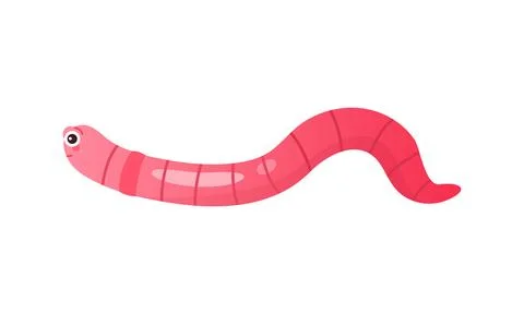 Cute pink worm crawling to left in compost, insect larva bending Stockillustratie