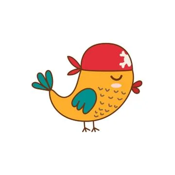 Cute pirate bird isolated element. Funny crocodile character Stock Illustration