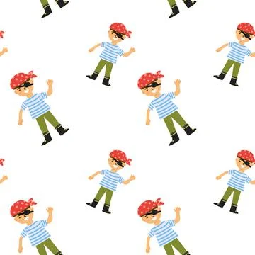 Cute pirate cartoon pattern on white background Stock Illustration