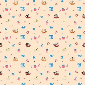 Cute Pirate elements Seamless Pattern. Cartoon items Pirate and objects. ba.. Illustrazione stock