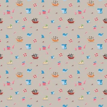 Cute Pirate elements Seamless Pattern. Cartoon items Pirate and objects. ba.. Stockillustratie