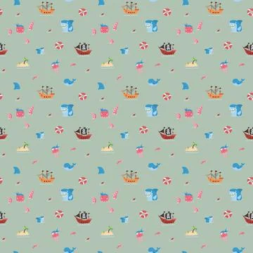 Cute Pirate elements Seamless Pattern. Cartoon items Pirate and objects. ba.. Stock Illustration