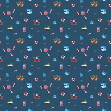 Cute Pirate elements Seamless Pattern. Cartoon items Pirate and objects. ba.. Stockillustratie