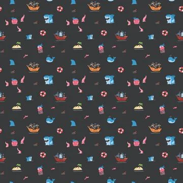 Cute Pirate elements Seamless Pattern. Cartoon items Pirate and objects. ba.. Illustrazione stock