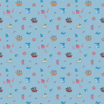 Cute Pirate elements Seamless Pattern. Cartoon items Pirate and objects. ba.. 스톡 일러스트