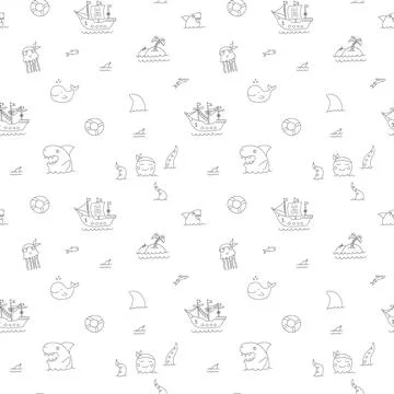 Cute Pirate elements Seamless Pattern. Cartoon items Pirate and objects. ba.. イラスト素材