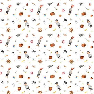 Cute Pirate elements Seamless Pattern. Cartoon items Pirate and objects. ba.. イラスト素材