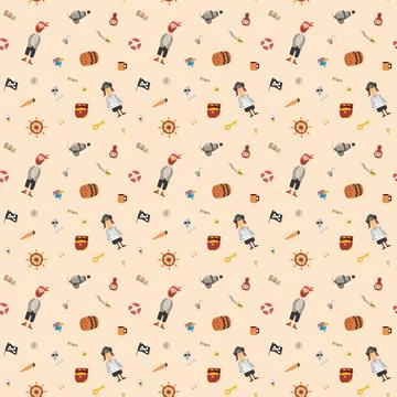 Cute Pirate elements Seamless Pattern. Cartoon items Pirate and objects. ba.. Stockillustratie