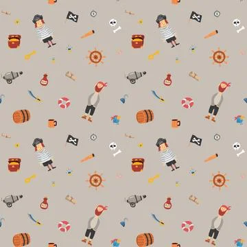 Cute Pirate elements Seamless Pattern. Cartoon items Pirate and objects. ba.. Stock Illustration